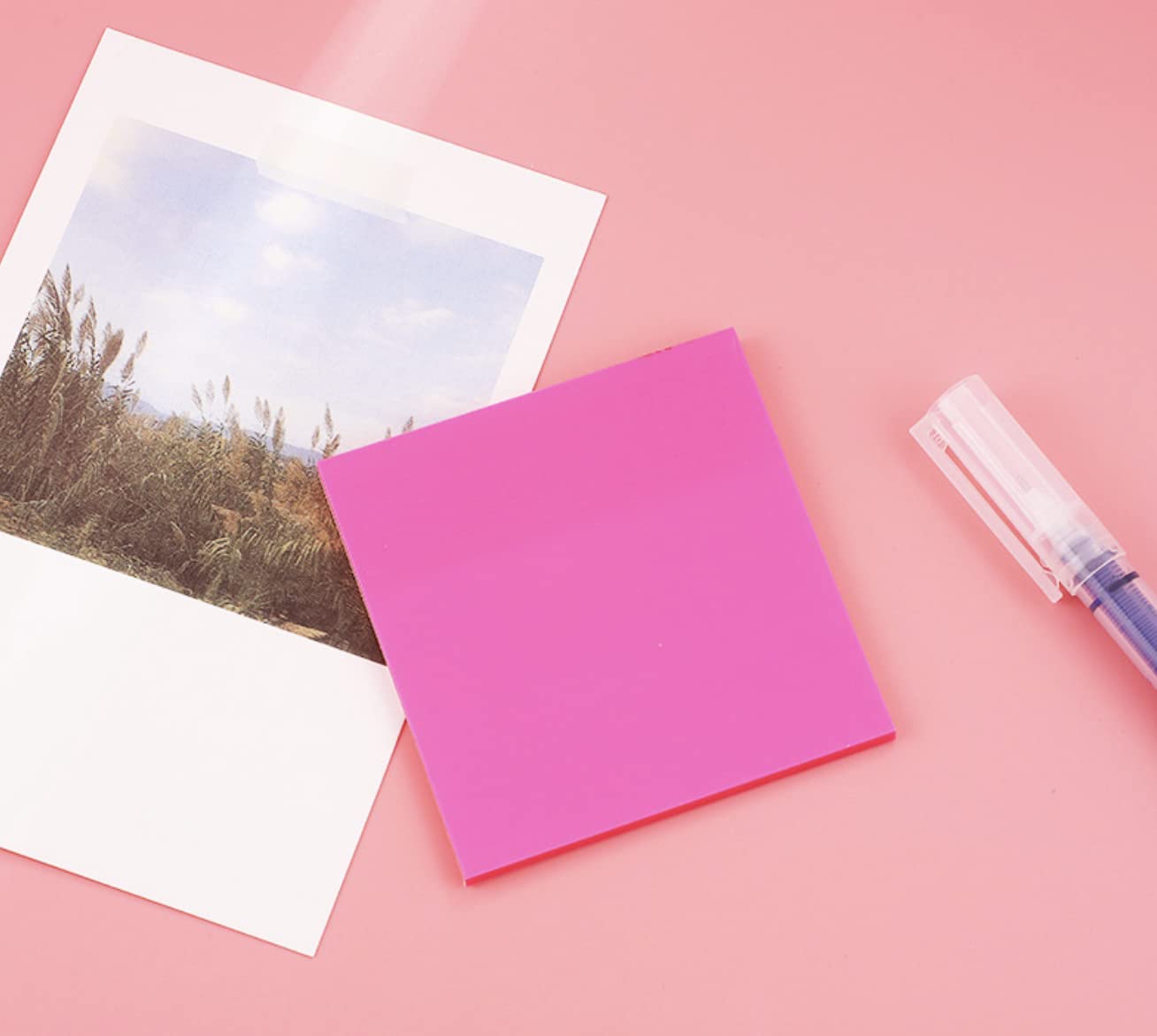 Transparent Memo Sticky Notes, 50 Sheets Sticky Pet Note, Stationery, Pink - Pack Of 3
