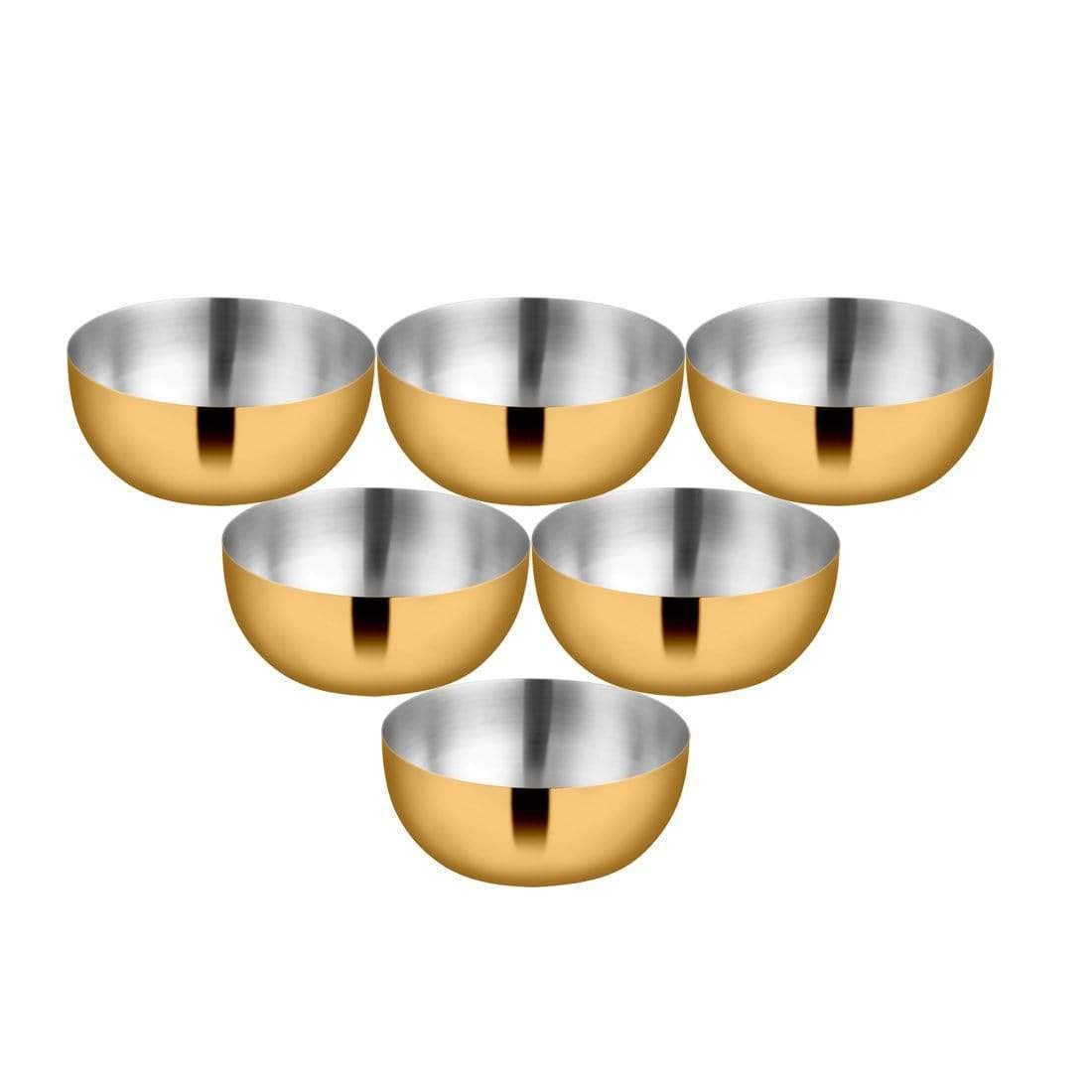 Majestic High Grade Stainless Steel Big Bowl With Gold PVD Coating 6 Pcs - 10.5 Cm Each, 300ml Each | Easy To Clean & Dishwasher Safe