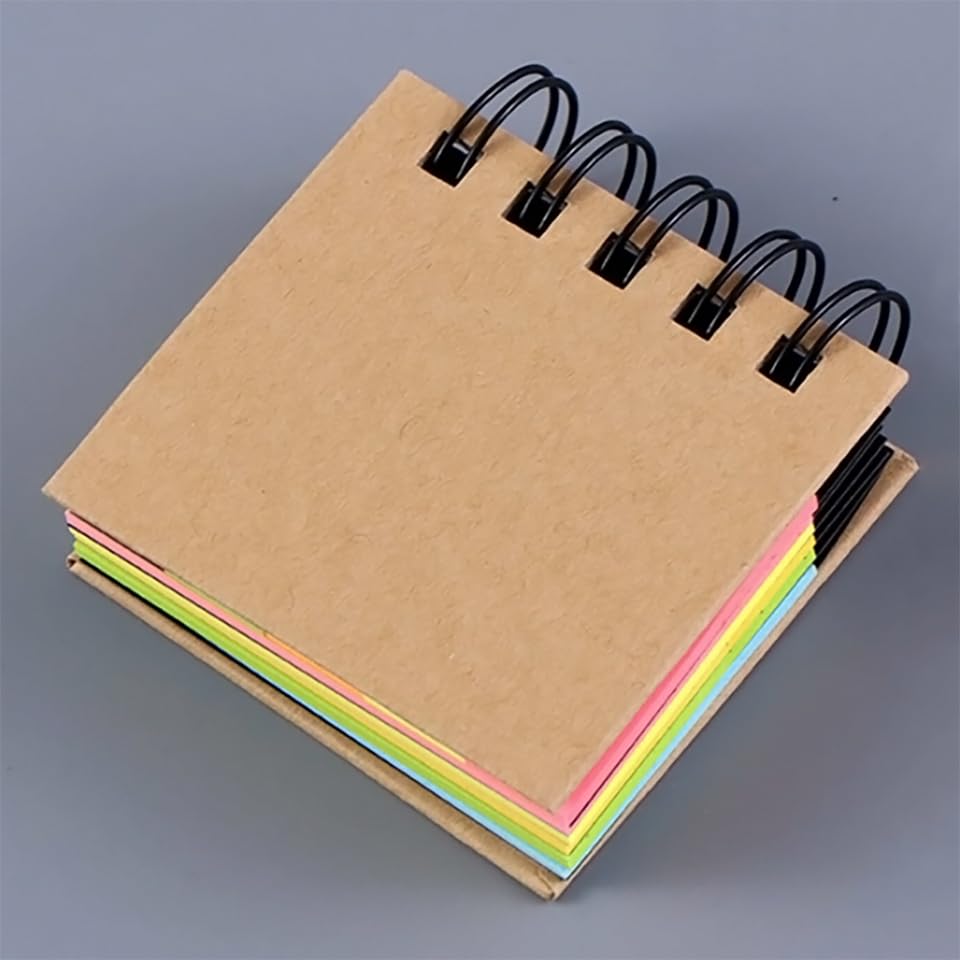 Self-Sticky Notepad, Fluorescent Color Sticky Notes With Spiral Binding Portable Page | Pack Of 1