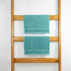 Rangoli 100% Cotton Fibre 2 Hand Towels 400 Gsm | Highly Durable & Absorbent Towel | Skin-Friendly & Quick Drying Luxury Towels (Blue) - Pack Of 2