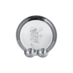 Stainless Steel Hanuman Ji Pooja Thali Set Of 3, Silver | 1 Pooja Thali+ 2 Katoris - Easy To Clean & Dishwasher Safe
