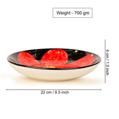 Hand Painted Chic & Sleek Ceramic Shallow Serving Bowl - 8.5 Inches, Red & Black | Salad Bowl, Pasta Serving Bowl - Snack Bowl