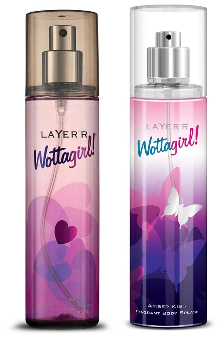 Layer'r Wottagirl Secret Crush + Amber Kiss Floral & Fragrant Body Splash Each 135ml 4.56 Fl.oz. | Combo Of 2