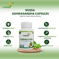 Nveda Ashwagandha Tablet, Anxiety & Stress, Ashwagandha For Men & Women, Boosts Vitality, Improves Strength & Energy, Anxiety & Stress Free | 60 Capsules 100gm 0.2lbs