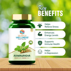 Search Wellness Ashwagandha For Stress Relief Anti - Inflammation Ayurvedic Medicines Enhances Energy Levels, Immunity Booster For Adults | 60 Capsules 100gm 0.2lbs