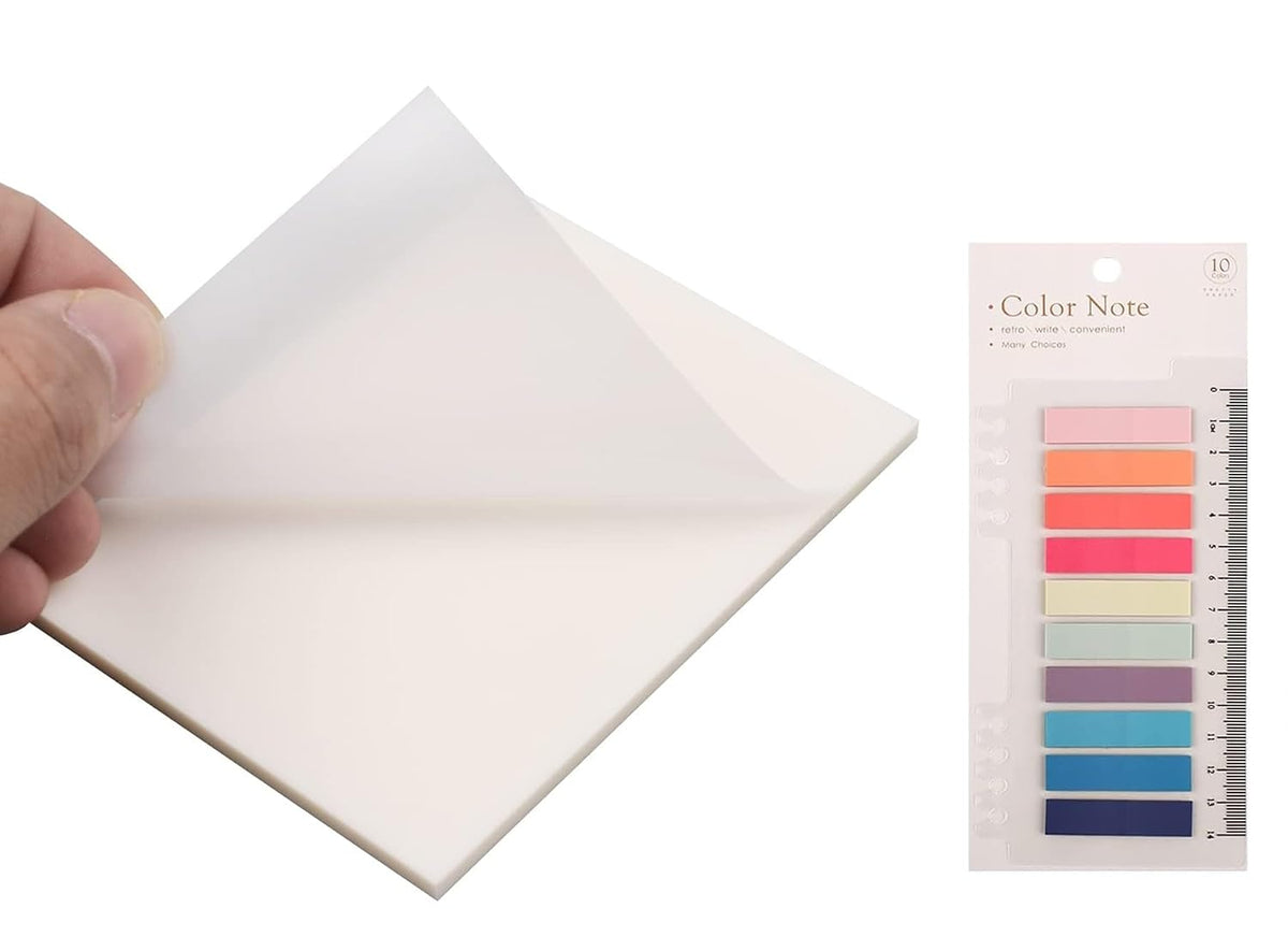 50 Sheets Transparent Sticky Notes Pad With Sticky Tabs | Book Tabs For Office School Message
