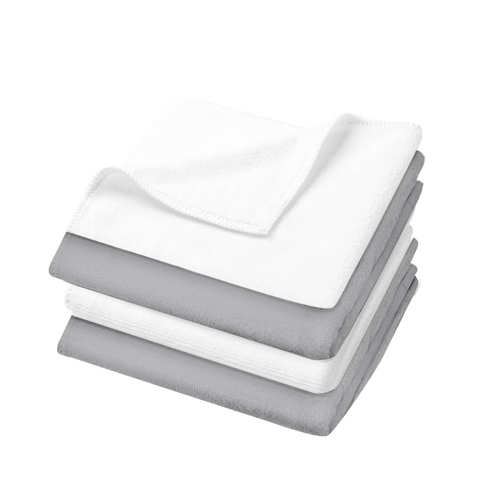 U & U Unique Utilities Microfiber Face Towels 400 Gsm | Gym Towels For Men & Women | Super Soft & Ultra Absorbent (Grey & White) -Set Of 4