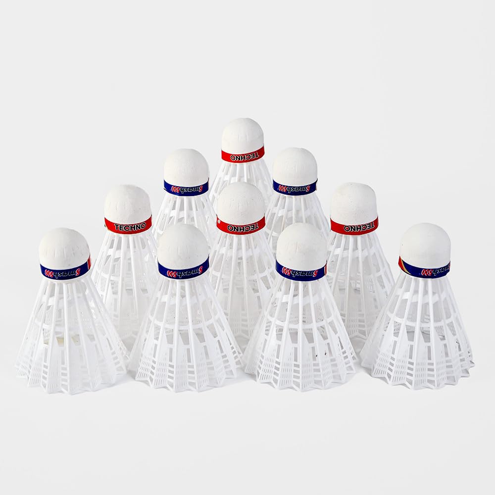 TECHNO Smash 500 Nylon Badminton Shuttlecock , Eva Bottom | White , Pack Of 10