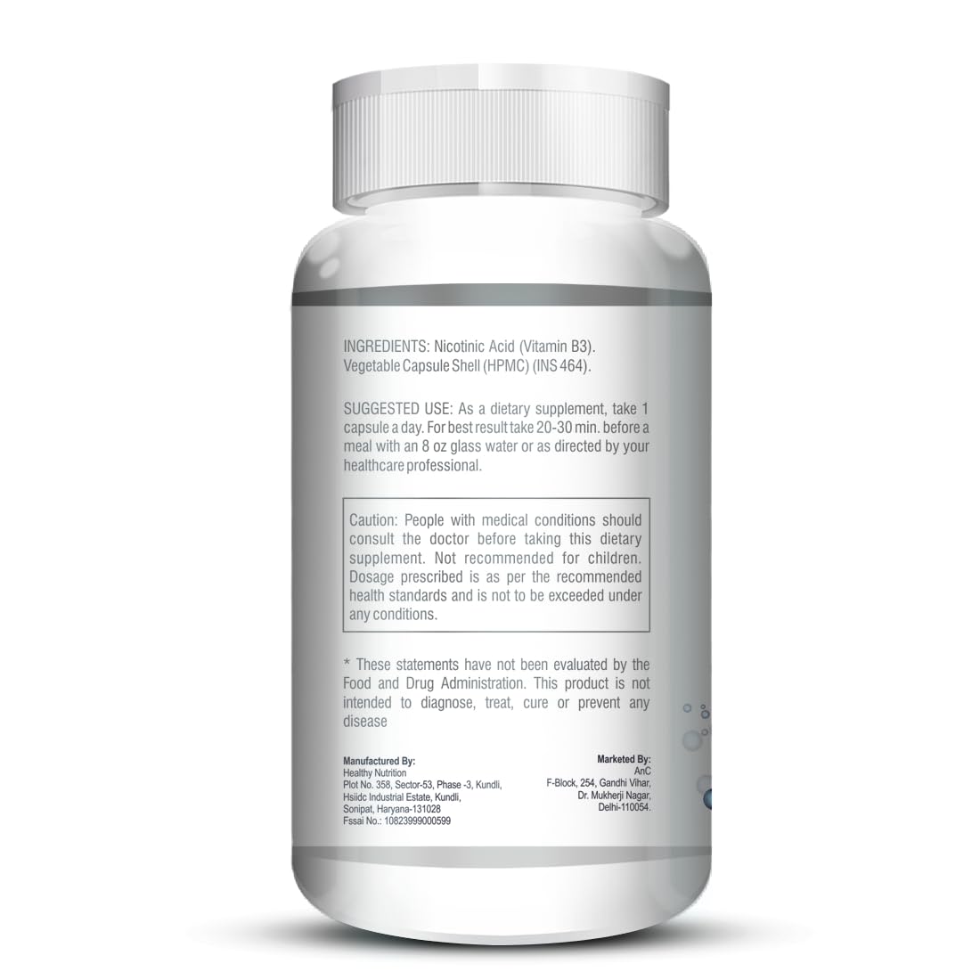 Anc Niacin Vitamin B3 For Vascularity & Increase Cellular Energy | 90 Veg Capsules , 150gm 0.3lbs