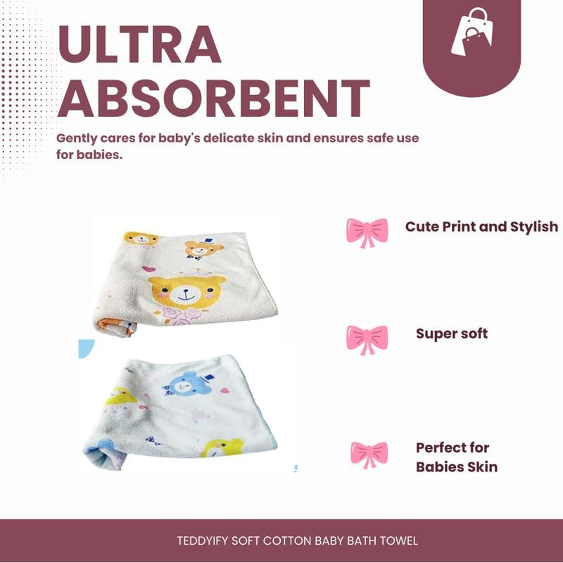Teddyify Soft Cotton Baby Bath Towel 500 Gsm | Infants, New Born Babies Towel High Absorbent, Soft Cotton Premium Washcloth (Pink & Blue) - Pack Of 2