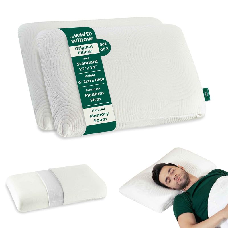 Memory Foam Pillow For Neck & Shoulder Pain Relief - XXL King Size - 6 Inch | Cervical Pillow For Sleeping - Orthopedic Thick Pillow For Back & Stomach Sleepers, Medium Firm - Set Of 2