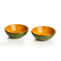 Studio Pottery Ceramic Chrome Green Round Shape Dip Bowls Set Of 2 - 50ml Each | Mini Bowls, Ketchup Bowls - Chutney, Sauce, Pickle Bowls