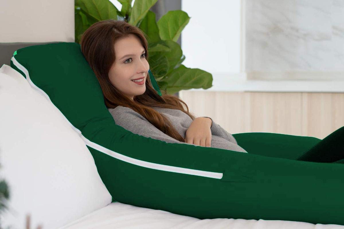 Premium Multipurpose Microfiber Pregnancy Pillow For Pregnant Women - Dark Green | 100% Cotton, Zippered Cover, Lightweight, Removable Cover, Full Body Pillow, Soft Pillow - Pack Of 1
