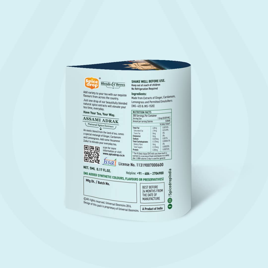 Spice Drop Mumbai Cutting Tea Spice Blend - 180 Cups, 5ml, 0.1 Fl.Oz. | Contains Cardamom, Ginger & Clove - Chai Masala Drops | GMO Free, No Preservatives, Gluten Friendly, Keto Friendly