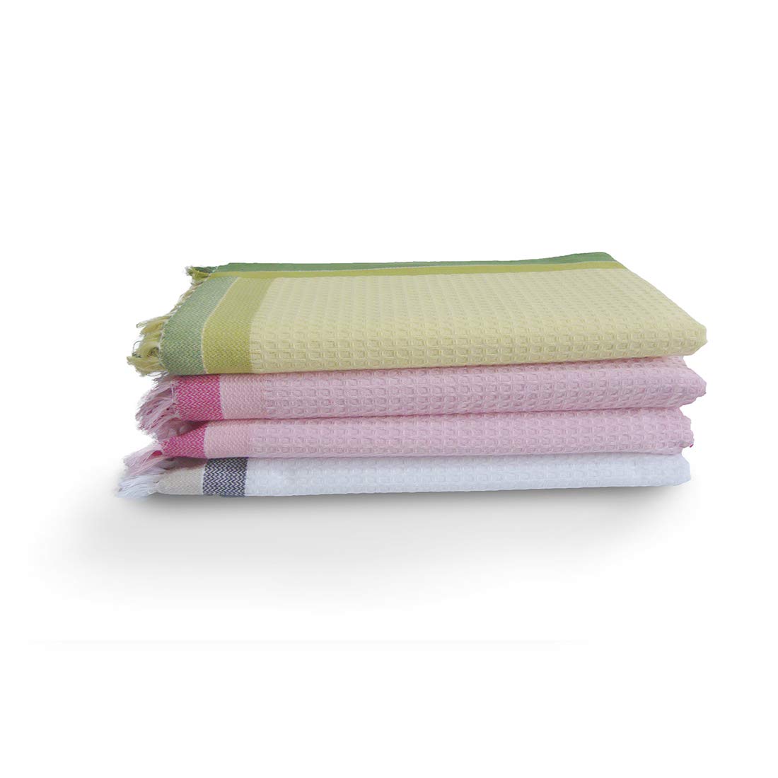 Athom Trendz Living Light Weight Cotton Premium Waffle Border Bath Towel | Pack Of 4