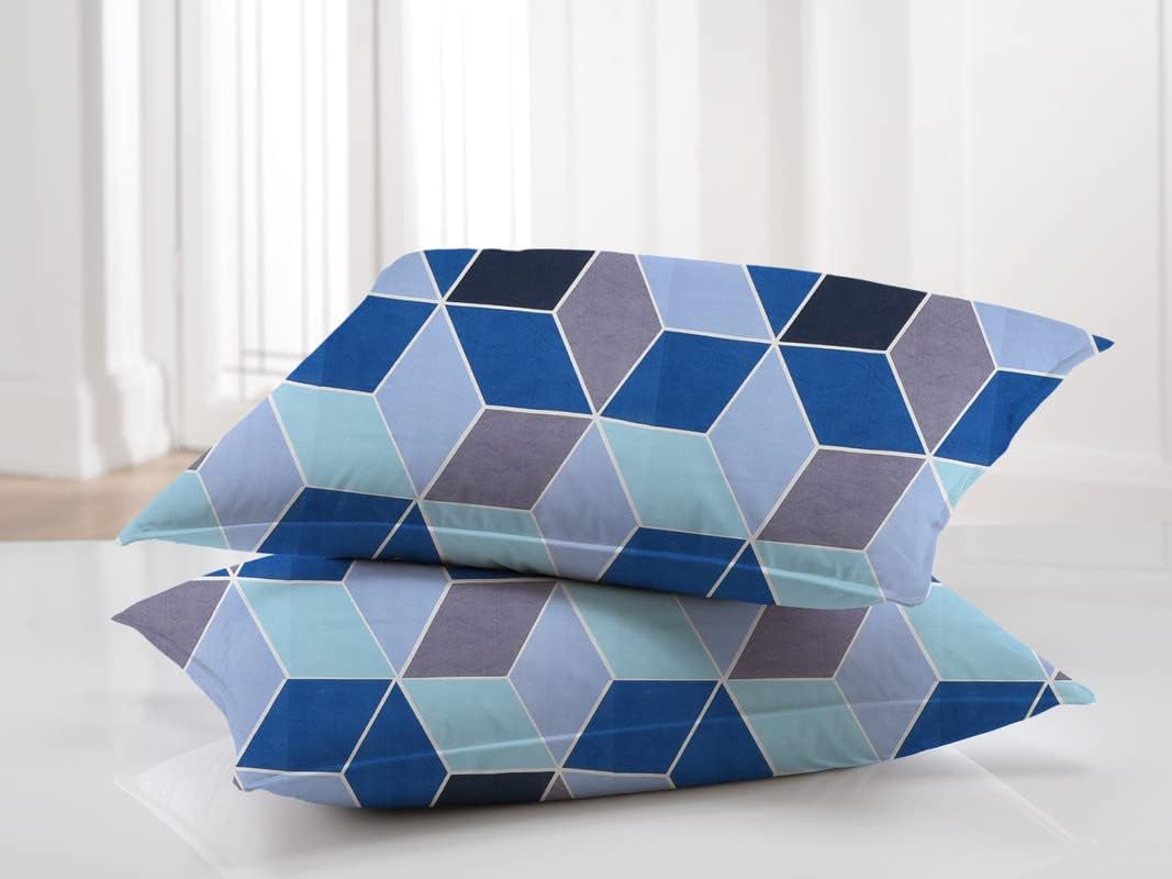 Double Bedsheets With 2 Pillow Covers Soft - Size-86 X 90 Inches, Grey & Blue | Bedsheet Long Lasting & Soft To Touch - Soft & Comfortable Bed Sheets