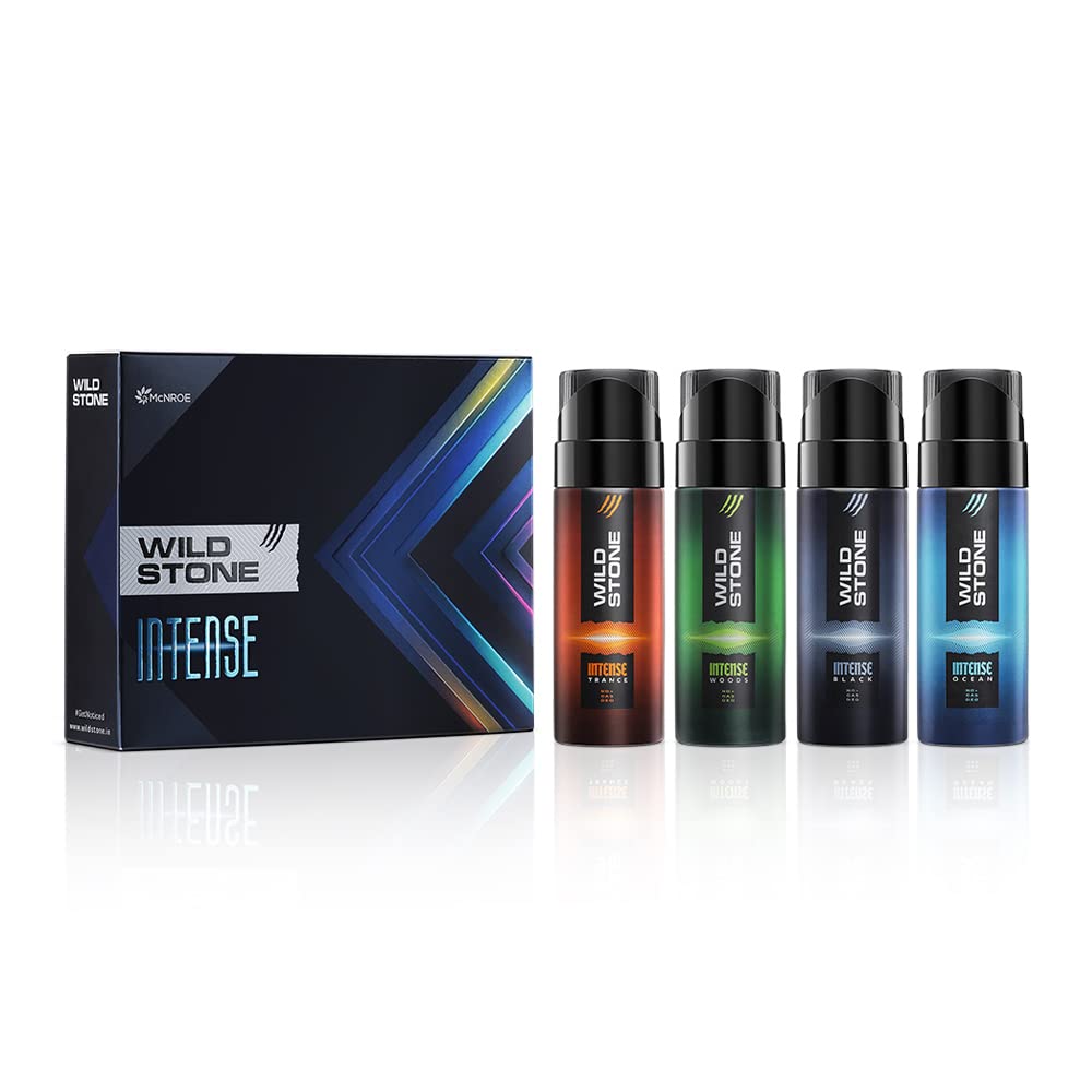 Wild Stone Intense No Gas Deodorant Body Spray 160ml 5.4 Fl.oz. Pack Of 4 | Travel Pack Gift Set For Men