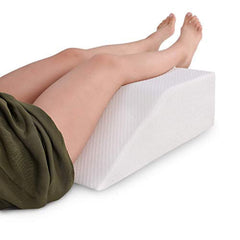 Orthopedic Bed Wedge Elevated Leg Pillow, Firm Supportive, White, Large Size | Foam Wedge For Leg Elevation Reduces Back Pain & Improves Blood Circulation | Zipper Washable Cover - Pack Of 1
