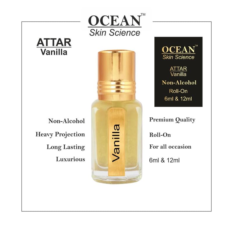 Ocean Skin Science Original Attar | Crafted From Pure Undiluted Aquatic French Scent | Heavy Projection & Long Lasting | Non Alcoholic & Luxurious Attar For Men & Women Vanilla, 6ml, 0.2 Fl.oz