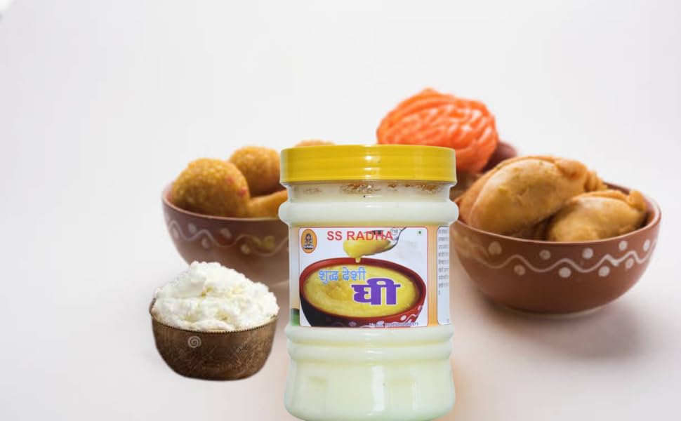 100% Natural Shudh Desi Ghee By Ss Radha | Naturally Rich Taste & Aroma Desi Pure Cow Ghee Perfect For Baking | (800ml) 27.0 Ounce | Jar Pack