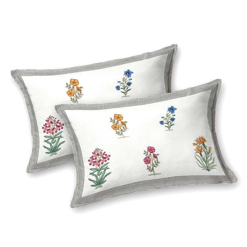 100% Cotton King Size Bedsheet With 2 Matching Pillow Covers - 90 X 108 Inches, White | Designer Printed Bedsheet Set - Naturally Soft, Breathable, & Skin-Friendly
