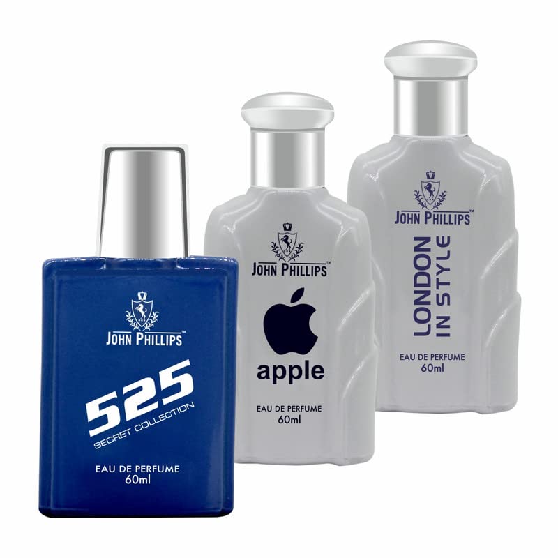 John Phillips 525 + Apple + London In Style 60ml 2 Fl.oz. Each Pack Of 3 Long Lasting - Eau De French Perfume | For Men & Women