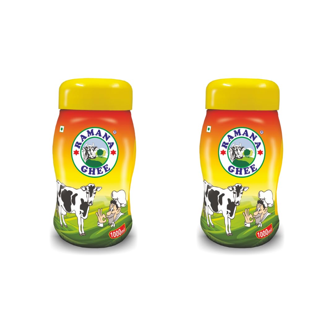 Organic Indian Cow Ghee By Ramana Ghee | Highly Nutritious Pure Traditional Ghee Perfect For Body Muscles | 2 Litre (1 Litr * 2) 67.6 Ounce | Jar Pack