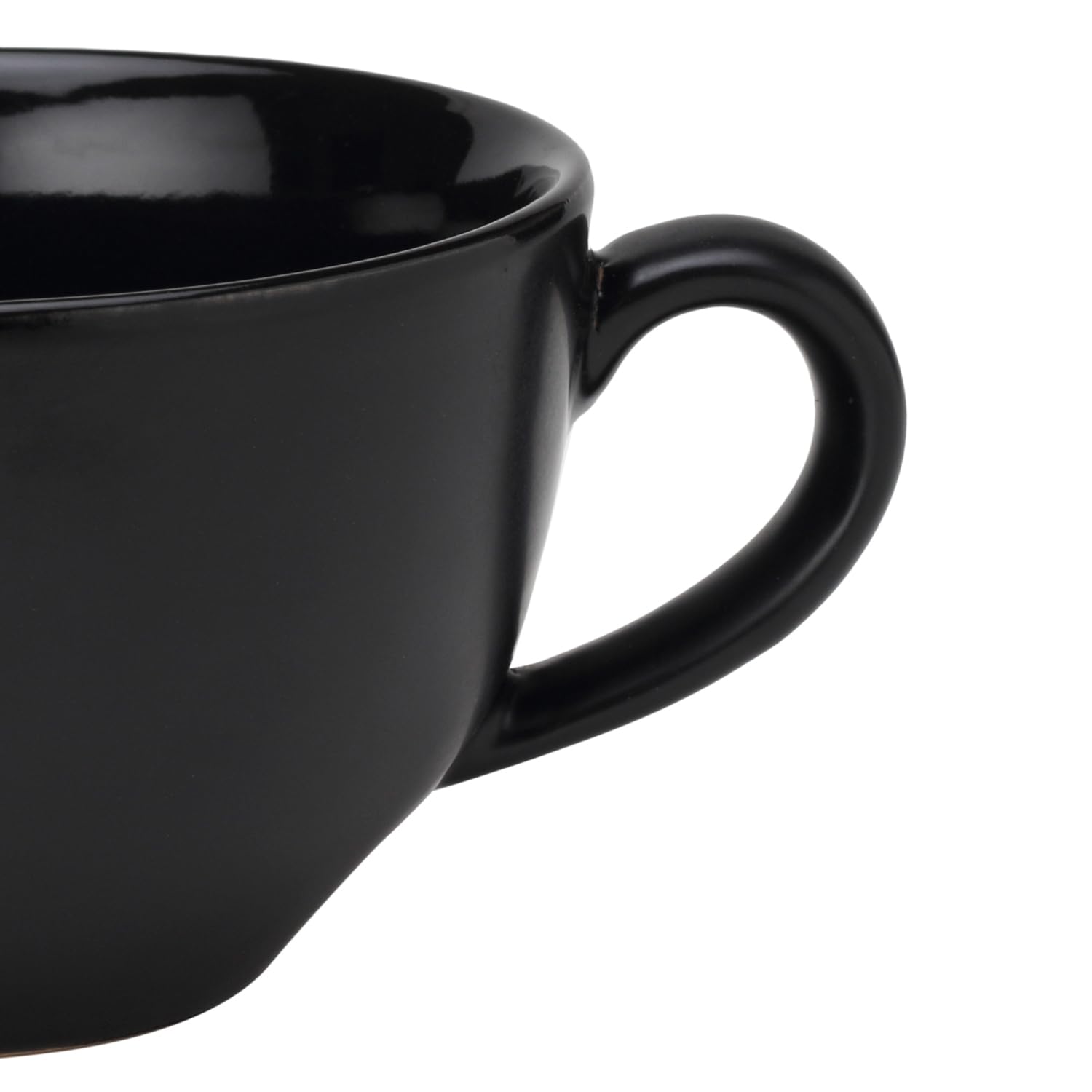 Ceramic Soup & Coffee Wide Large Mug With Handle - Set Of 1, 350ml, Black | Bone Ash Free & Microwave Safe - Mug For Maggi, Cappuccino, Latte, Green Tea