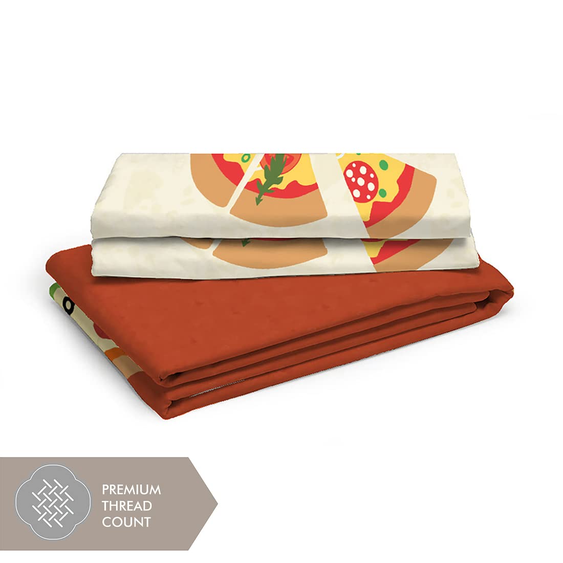 Cotton Bedsheet Set For Single Bed - Size 59 X 88 Inches, Red | 1 Single Bed Sheet With 1 Pillow Cover - Light Weight & Breathable, All Season Comfort-Pizza Pattern Bedsheet