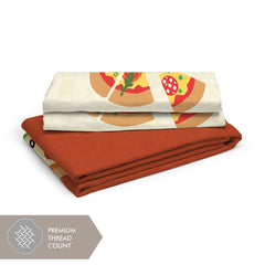 Cotton Bedsheet Set For Single Bed - Size 59 X 88 Inches, Red | 1 Single Bed Sheet With 1 Pillow Cover - Light Weight & Breathable, All Season Comfort-Pizza Pattern Bedsheet
