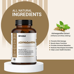 Nirvasa Ashwagandha Tablets For Men & Women 500mg With Natural Ashwagandha Extract For Immunity, General Wellness & Improves Muscles Strength | 60 Tablets 100gm 0.2lbs Each Pack Of 5