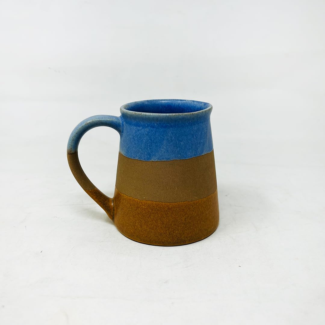 Tri Color Funnel Ceramic Coffee Mug Set Of 2 Pieces - 330ml Each | Studio Pottery Ceramic Mugs For Coffee, Tea, Milk - Microwave Safe & Leak Proof