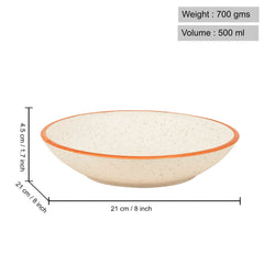 Studio Pottery Matt Finish Ceramic Serving Bowl - Off White & Brown, Diameter – 21 Cm, 500ml | Rice & Salad Bowl - Snack Bowl, Vegetable & Pasta Serving Bowl