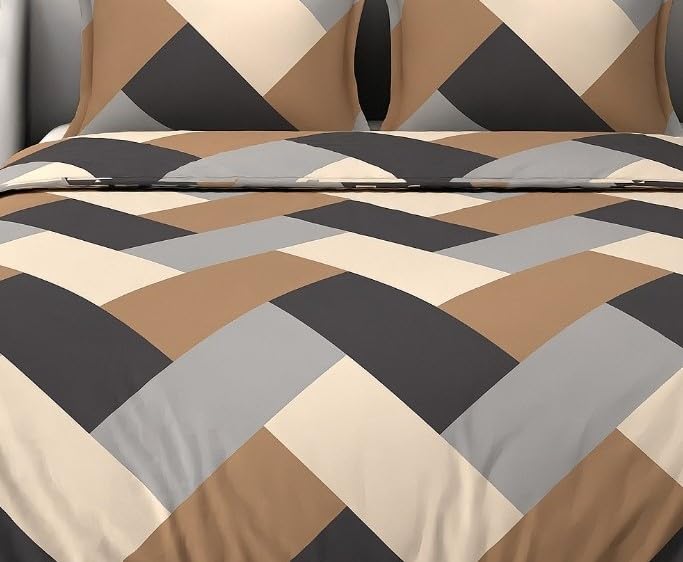 1 Double Bedsheet For King Size With 2 Large Size Pillow Covers - 108 X 108 Inches, Beige & Brown | Light Weight, Suitable For All Seasons & Easy To Wash