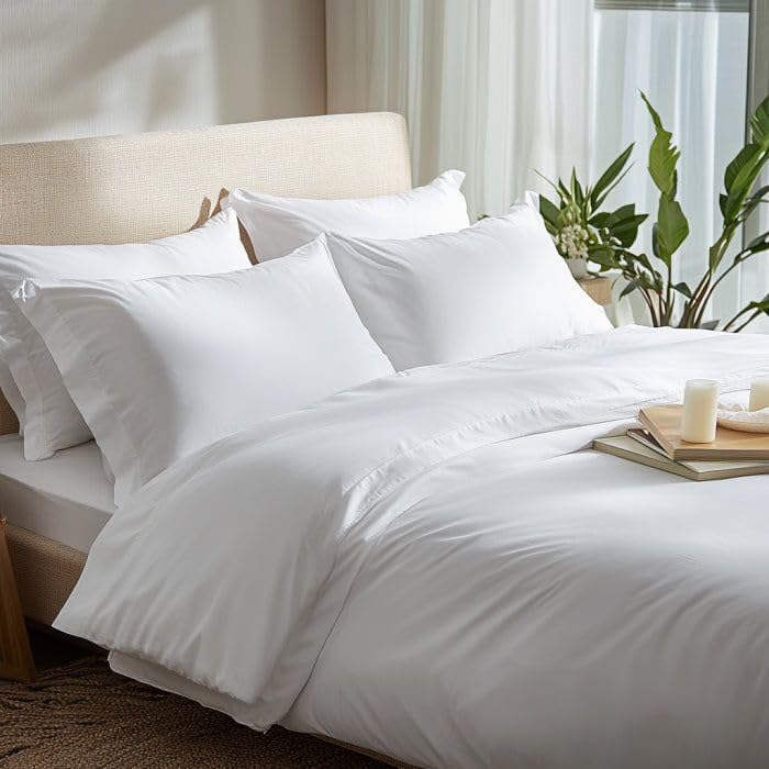 Double Bedsheets For King Size With Pillowcases - 108 X 108 Inches, White | Soft Breathable Bamboo Fabric - Bedroom Decor Comfortable Bedsheets