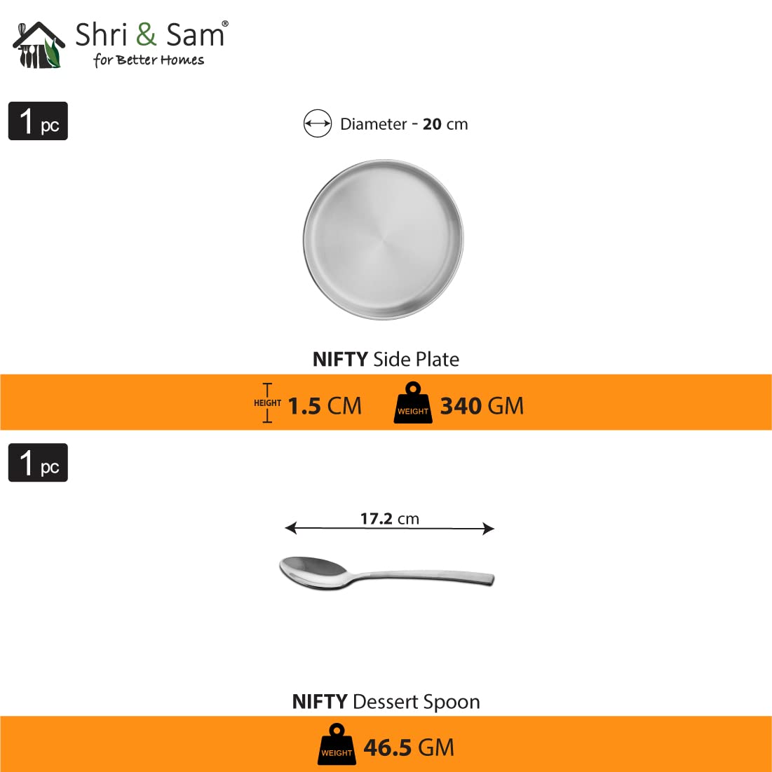 Stainless Steel Solid Small Nifty Thali Set Of 10 Pieces, Silver | 1 Full Plate+ 1 Quarter Plate+ 4 Bowls+ 1 Chutney Bowl+ 1 Glass+ 1 Dabra+ 1 Dessert Spoon