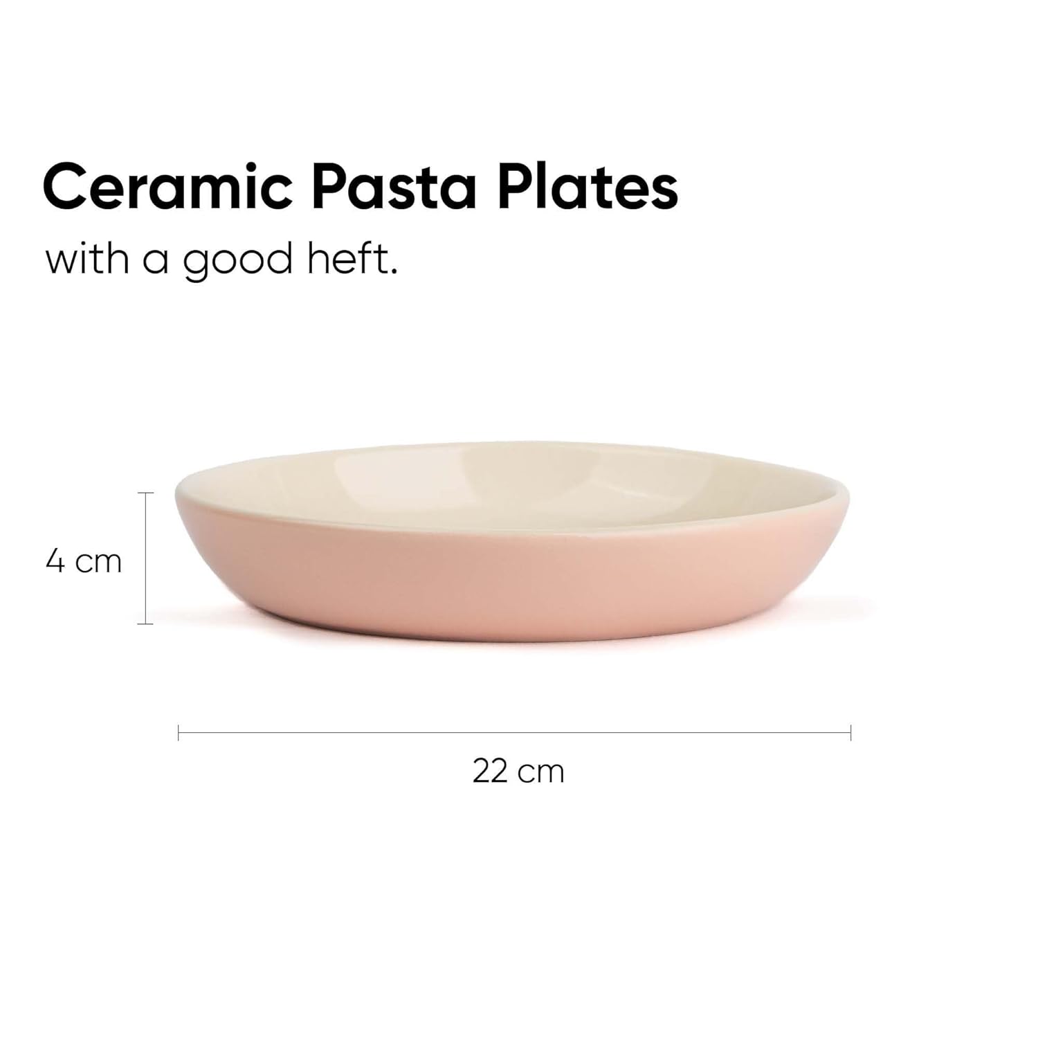 Ceramic Pasta Bowl Set Of 2 Pcs, 22cm - Pink Outside, 300ml Each | Stoneware Ceramic Serving Bowls With Glossy Finish | Pasta Plate - Deep Plate | Ceramic Bowl - Pasta Serving Plate