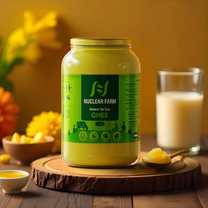 Pure Premium Gir Cow Ghee By Nuclear Farm | Sourced From Gir Cow Milk Organic & Authentic Desi Ghee For Cooking, Baking | (1 Litr) 33.8 Ounce | Jar Pack