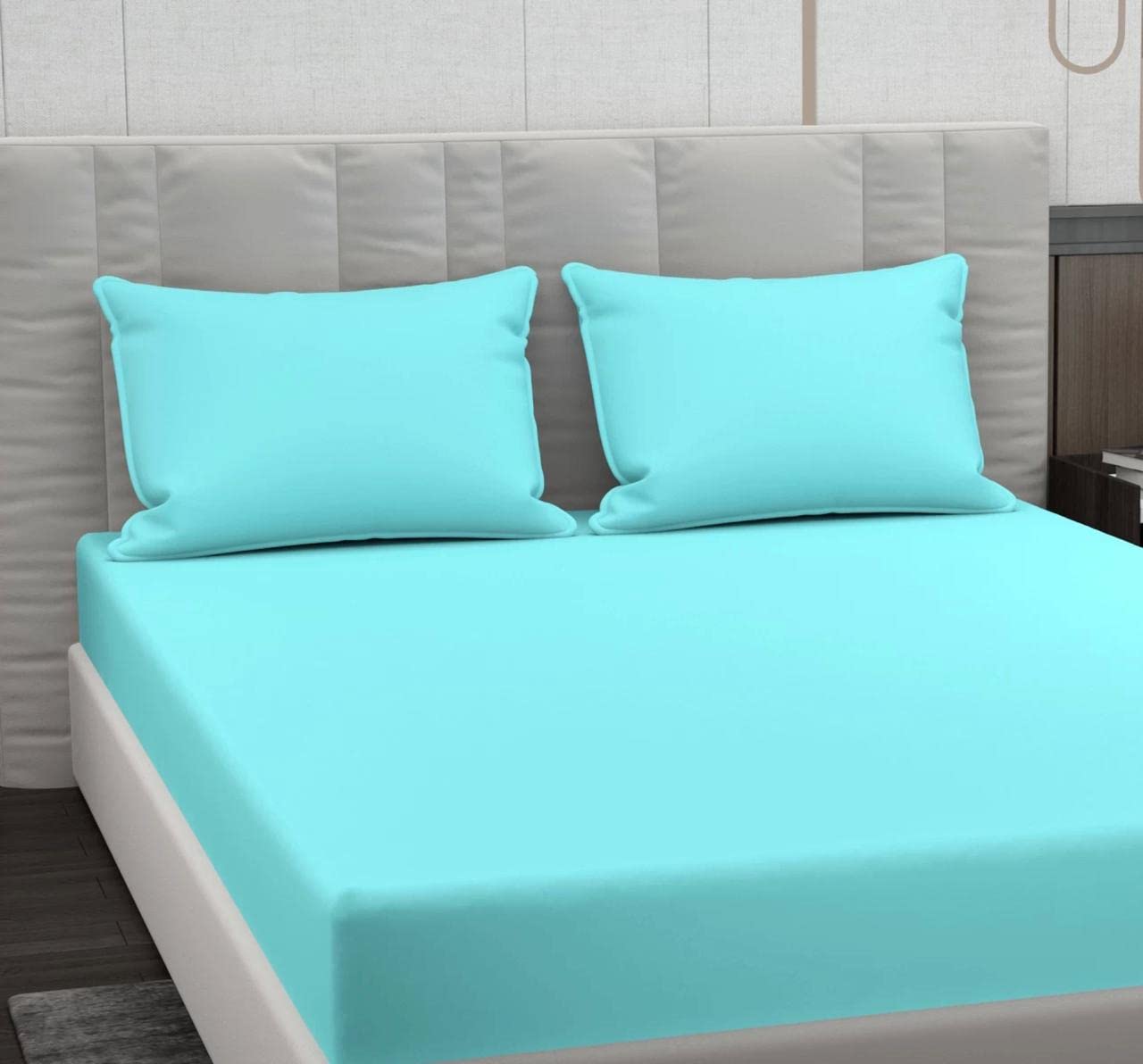 Plain Double Bedsheet For Queen Size With 2 Matching Pillow Covers For Home - 90 X 100 Inches, Aqua | Smooth Finish, Soft Touch & Breathable Comfort For Everyday Use