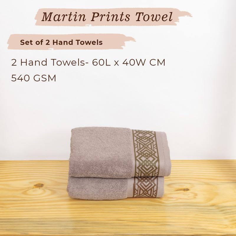 Rangoli 100% Cotton Fibre 2 Hand Towels 400 Gsm | Highly Durable & Absorbent Towel | Skin-Friendly & Quick Drying Luxury Towels (Brown) - Pack Of 2