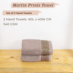 Rangoli 100% Cotton Fibre 2 Hand Towels 400 Gsm | Highly Durable & Absorbent Towel | Skin-Friendly & Quick Drying Luxury Towels (Brown) - Pack Of 2