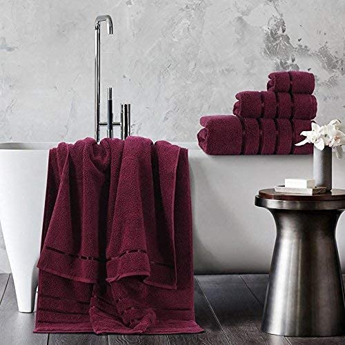 Spread Spain Roman Face, Hand & Bath Large Towel 600gsm | Super Soft & Comfortable, Extra Absorbent Cotton Towels For Face, Body & Gym- Marsala (Set Of 3)