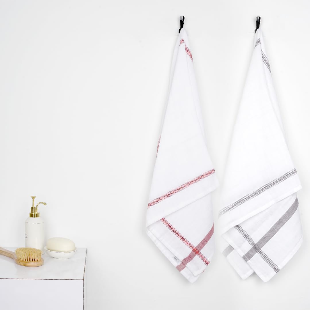 Thirsty Towel By Doctor Towels 600 Gsm | Double Cloth Cotton Bath Towel Quick Dry, Super Soft, High Absorbent | Red - Grey (Pack Of 2)