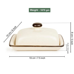 Ceramic Butter Dish With Lid - Off White, Height: 8 Cm | Butter Pot - Microwave & Dishwasher Safe Butter Container For 500 Gm