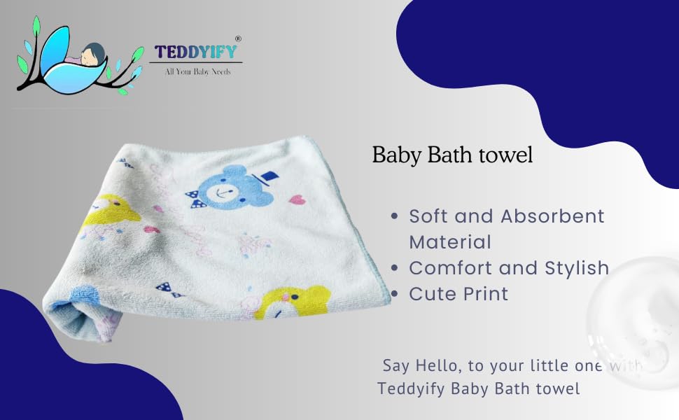 Teddyify Soft Cotton Baby Bath Towel 250 Gsm | Infants, New Born Babies Towel High Absorbent, Soft Cotton Premium Washcloth (Blue)
