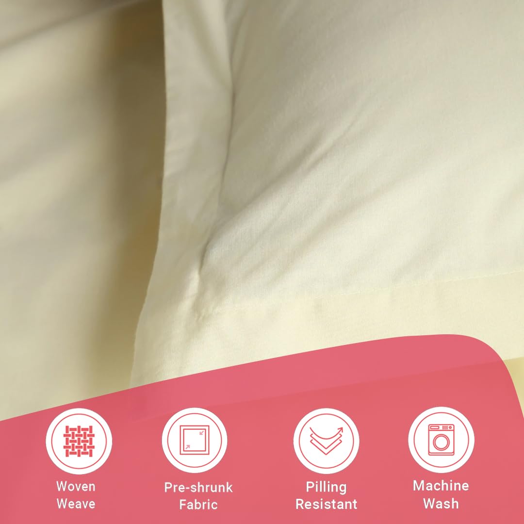 Plain Bedsheet For Double Bed King Size With 2 Pillow Covers - 72 X 78 Inches, Ivory | All Around Elastic Fitted Sheet | 100% Cotton, Soft & Breathable - Collection