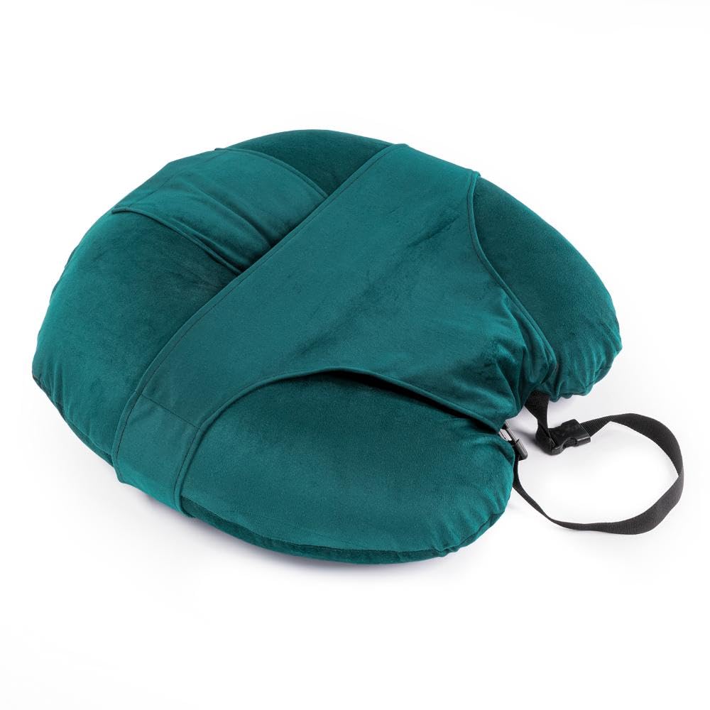 Feeding Pillow For New Born Baby, 5 In 1 Multipurpose Use - Peacock Green | Nursing Pillow With Belt & Hoop For Breastfeeding With Velvet Removable Cover | For Reading, Resting Pillow