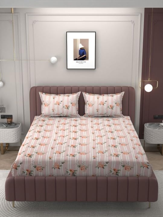 Elastic Fitted Bedsheet Queen Size With 2 Pillow Covers - 60 X 78 Inches, Pink | Lightweight, Soft & Comfortable | Durable & Long Lasting Wrinkle Resistant Fabric
