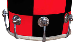 Handmade Mango Wooden 14" Baby Dholak Nut & Bold With Beautiful Check Design - Red & Black Color | Goat Skin On Both Side