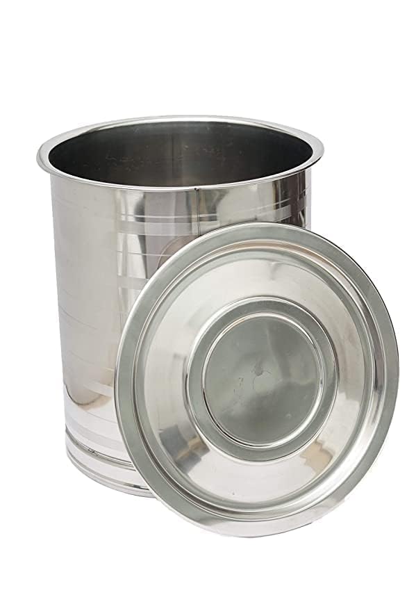 Stainless Steel Atta Tanki Or Container, Box, Drum, Pawali, Tanki With Lid 24 No. | Silver Stainless Steel Atta Drum - Set Of 1